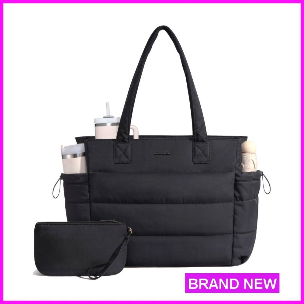Puffer Tote Bag with Laptop Compartment Travel Work Handbag Lightweight Durable